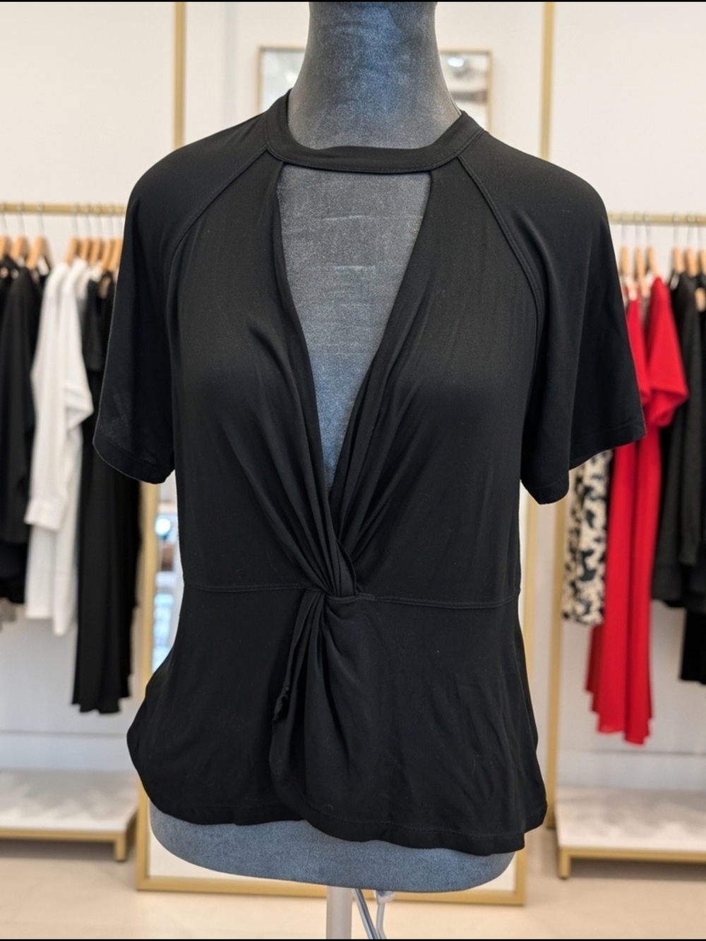 Free People Black Twist-Front Short Sleeve Top
